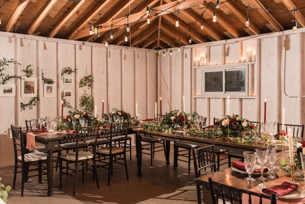 Winter wedding reception in a Chicago garage